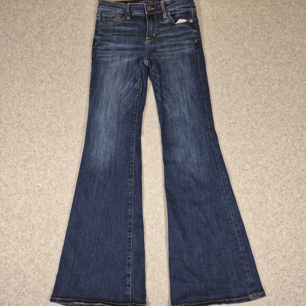American Eagle Flare Jeans Womens 0 Dark Wash Low Rise Next Level Stretch Denim